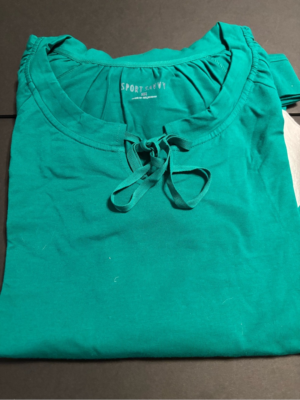 NWT Sport Savvy Women’s 3X Emerald Green Short Sleeve Pocket Top Tie Neck Tunic